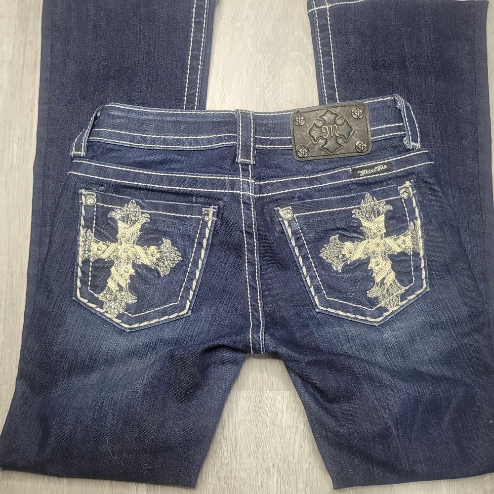 Miss Me Dark Blue Boot Cut Jeans with Embroidered Cross Pockets